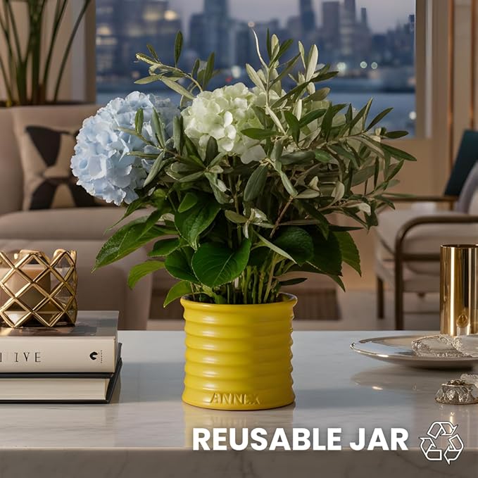 Annex Lily of The Valley & Jasmine Luxury Scented Candle - Handmade Ceramic Jar - 50hr Clean Burn, Non-Toxic Soy Wax - Aesthetic Home Decor Winter Gift for Women & Men - White Floral