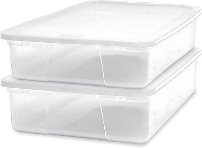 HOMZ 2-Pack Snaplock, Small Clear Plastic Storage Organizer Bins w/ Lids, 28 Quart, White - Stackable Container Boxes for Bedroom, Bathroom, Garage, and Office Organization