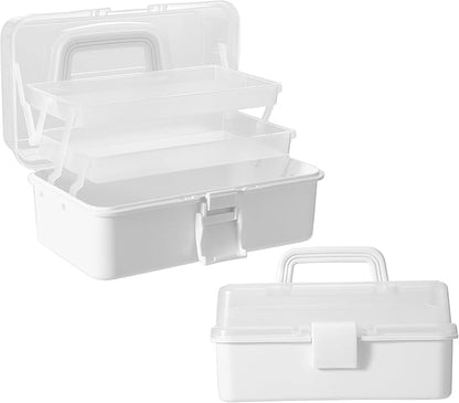 Flower River 11(in) Versatile Three-Layer Folding Organizer Box,Ideal for Art & Crafts,Toys,Sewing Supplies,Jewelry and Tools,Storage with Dual Trays,Elegant White
