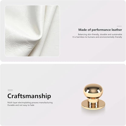 Office Desk Accessories,Beige White Vegan Leather Office Organizer with 1 Drawer & Tray,Pen Holder with Gold-Tone Metal Accents Knob for End Tables,Bedside Table,Bedroom.