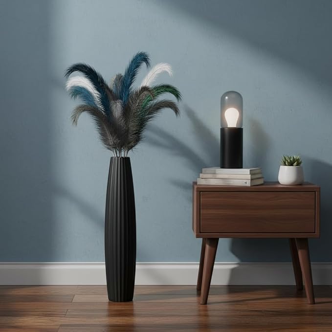 Floor Vases, Tall Floor Vase 23.6 inch (60CM, 1.96FT) Tall Vases, Sturdy Black Vase for Living Room Decor, Resin Black