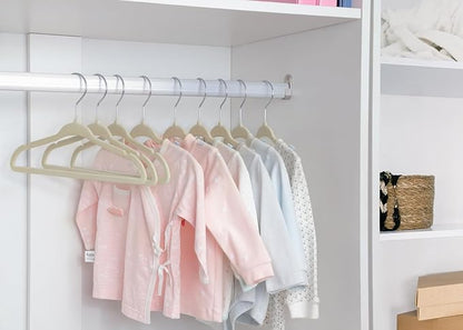 ManGotree 11" Baby Velvet Hangers, Non-Slip Infant Coat Hangers, Ultra-Thin Toddler Felt Hanger with 360° Swivel Hook, Space Saving Children's Hanger for Kids Clothes, 48 Pack (Beige)