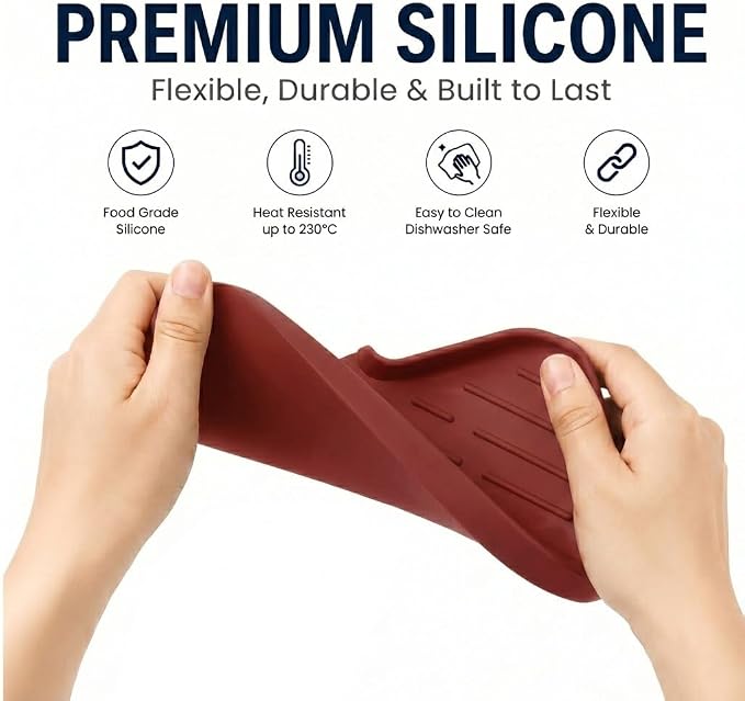 MicoYang Silicone Soap Dish with Drain Spout — Self-Draining Sink Organizer Tray for Bathroom & Kitchen, Sponges, Dispensers & Soap Holder, Non-Slip & Dishwasher Safe, Red (Medium, 9.6"×5.3")