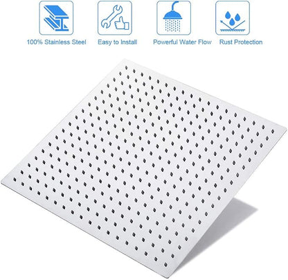 NearMoon Rain Shower Head, High Flow Stainless Steel Square Rainfall Shower, Waterfall Bath Shower Body Covering, Ceiling or Wall Mount (16 Inch, Chrome Finish)
