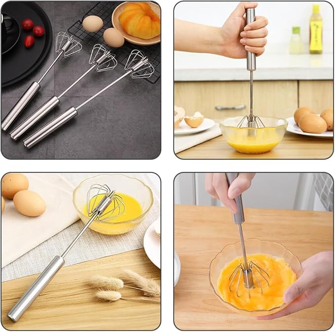 2025 New Stainless Steel Semi-Automatic Whisk with Cleaning Cloth, Wisking Tool Stainless, Multifunctional Egg Beater for Cooking Kitchen Household Eggs Milk Hand Whisk Mixer (A3-Old Style 14in)