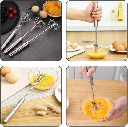 2025 New Stainless Steel Semi-Automatic Whisk with Cleaning Cloth, Wisking Tool Stainless, Multifunctional Egg Beater for Cooking Kitchen Household Eggs Milk Hand Whisk Mixer (A4-Old Style 3PCS)