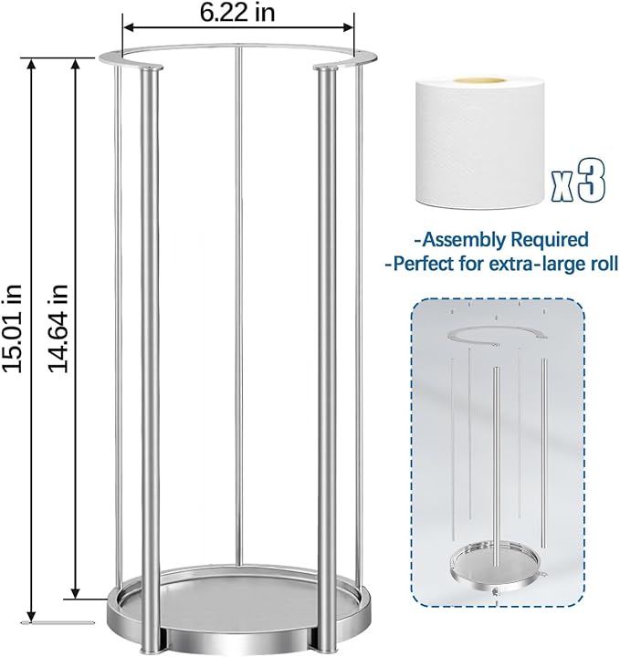 Brushed Nickel Toilet Paper Stand Free Standing Heavy Base 3 Rolls Toilet Paper Roll Holder for Bathroom Storage