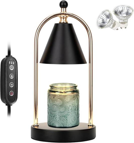 Candle Warmer Lamp with Timer, Electric Black Light for Bedroom, Dimmer Wax Melts Warmer for Candle Jars, Beside Lamp Gifts for Women Home Decor (2 Bulbs Included)