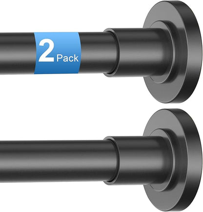 CorkLatta 2 Pack Black Shower Curtain Rod 31 to 80 Inch,1 Inch Diameter Adjustable Spring Tension Stainless Steel Telescopic Rod,Easy Install,No Rust