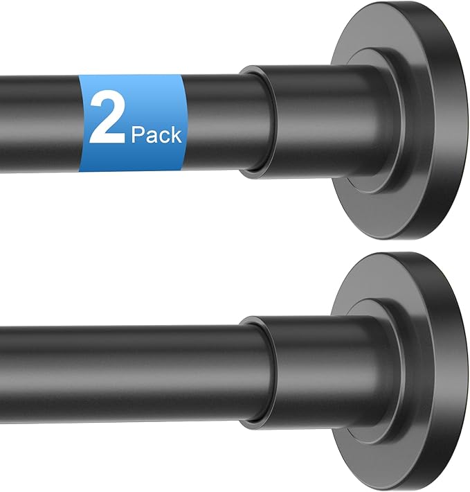 CorkLatta 2 Pack Black Shower Curtain Rod 31 to 43 Inch,1 Inch Diameter Adjustable Spring Tension Stainless Steel Telescopic Rod,Easy Install,No Rust