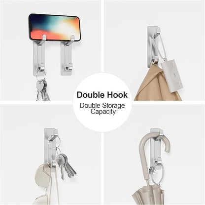 pickpiff Wall Hooks for Coat and Towel: 13LB Strong Adhesive Door Hanger Stick on, Silver 6 Pack