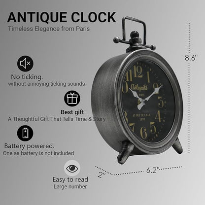 Vintage Metal Mantel Clock, Modern Farmhouse Table Clock For Living Room, Bedroom, Or Shelf Decor Frence Desk Clock Silent Quartz Movement, Classic Home & Office Decor, Ideal Gift For Retro Lovers