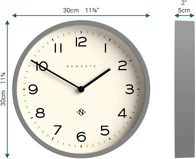 NEWGATE® Number Four Echo wall Clock | Modern Round Clock | 12 inch | Gray | Easy to Read Numbers | Ideal for Kitchen, Living Room or Office