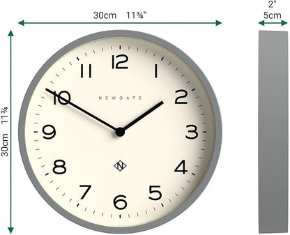 NEWGATE® Number Four Echo wall Clock | Modern Round Clock | 12 inch | Gray | Easy to Read Numbers | Ideal for Kitchen, Living Room or Office