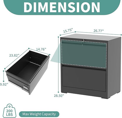AQY 2 Drawer File Cabinet with Lock,Metal Lateral File Cabinets for Home Office,Steel Wide Filing Organization Storage Cabinets for Hanging Files Letter/Legal/F4/A4 Size,Assembly Required(Black)