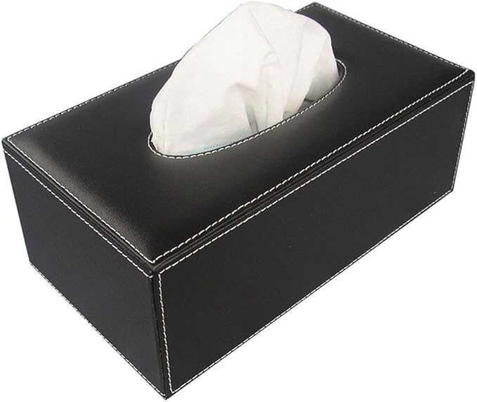 KINGFOM Desk Organizer Set 5PCS Office Supplies Synthetic Leather Files Holder Cabinet Desk Organizer Drawer, Multifunction Organizer Box, Tissue Box Holder and Sticky Notes Dispenser Case (T08-Black)