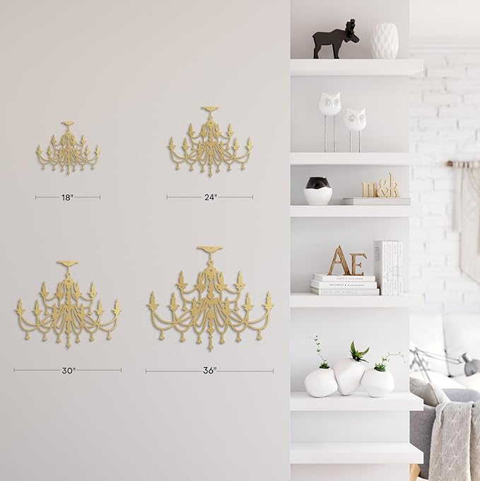SIGNLEADER Metal Wall Decor Chandelier with CandlesMinimalist Modern Abstract Wall Sculpture Hangings Home Decoration for Living Room, Bedroom, Bathroom, Kitchen, Outdoor - 36" Gold