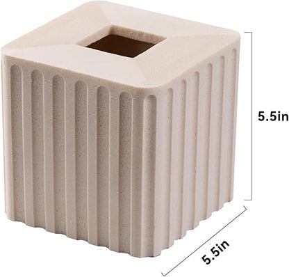 Striped White Sandstone Tissue Box Cover Square for Home Decor,Resin Heavy Tissue Box Holder for Bathroom Countertop,Tabletop,Bedside Table,Office (Handmade of Resin)