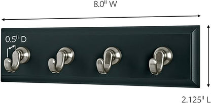Command Key Rail, Holds up to 2 lb, 8-inch Rail with 4 Key Hooks and 6 Command Strips, Slate, Removable Key Hooks for Entryway or Hallway, Hang Keys, Hats, Dog Leashes, and Accessories