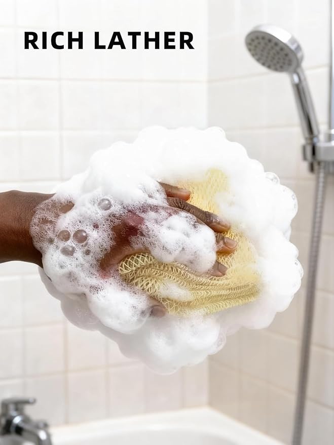 Cleangor 2Pcs African Net Sponge Authentic with Knots - Exfoliating Body | Scrubber for All Skin Types, African Bath Sponge, Wash Cloth, Gentle Exfoliation Shower Rag for Women Daily Use