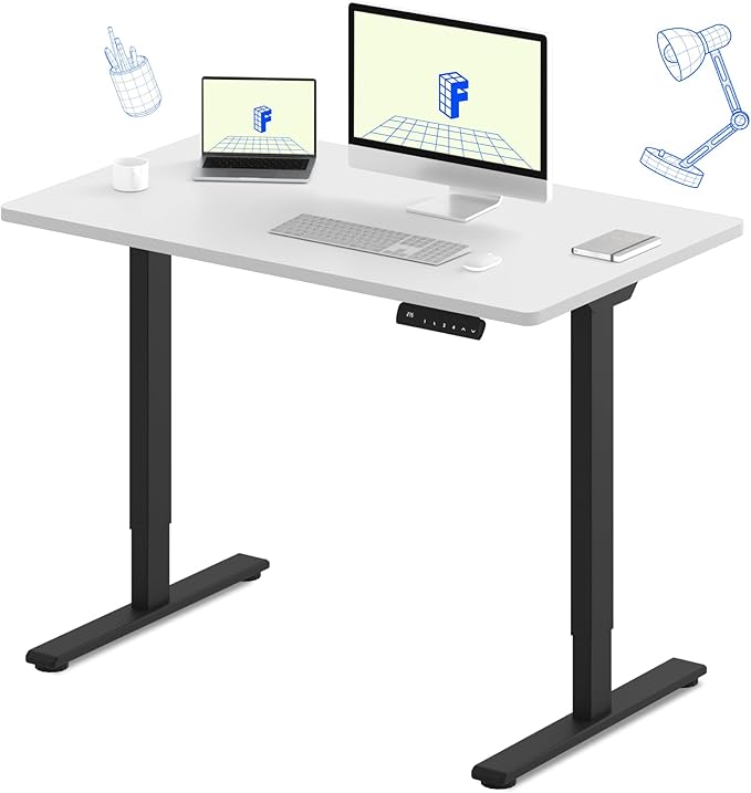 FLEXISPOT E3 Dual Motor Electric Standing Desk 48 x 30 Sit Stand Up Desk, Holds 220 lbs, Adjustable Height w/Memory Presets, One-Piece White Desktop & Black Frame, Ships in 2 Boxes