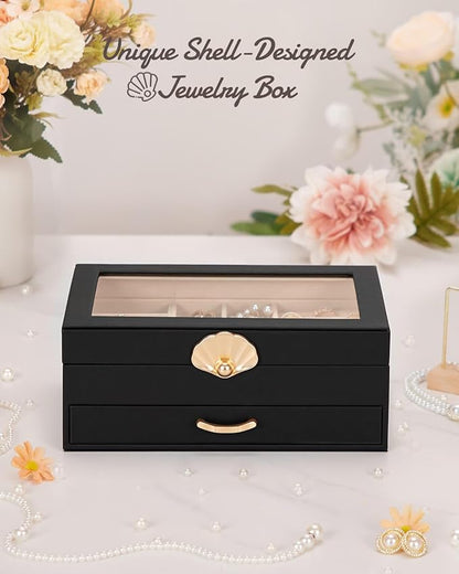Jewelry Box with 1 Drawers: Display Organizer for Earrings Necklaces - Gifts for Girls Women (Black)