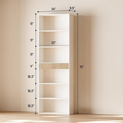 7-Tier Bookshelf with Storage, 72" Tall Bookcase with Drawer, Display Book Shelf Book Organizer with Anti-tip Device, Home Decor Wood Furniture for Office, Bedroom, Living Room, White