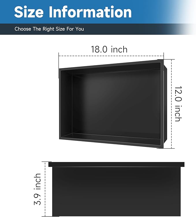 Shower Niche 18" X 12" Black, Stainless Steel Wall Niche Double Shelves Recessed Shower Shelf for Bathroom Storage, No Tile Needed Over Mount Installation