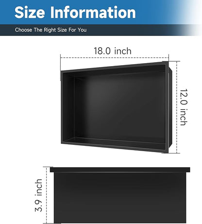 Shower Niche 18" X 12" Black, Stainless Steel Wall Niche Double Shelves Recessed Shower Shelf for Bathroom Storage, No Tile Needed Over Mount Installation