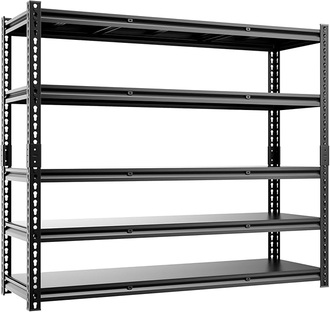 cynnda 5-Tier 60”D X 20”W X 72”H Garage Shelving Heavy Duty 3000LBS Shop Shelves Heavy Duty Adjustable Unit Rack Metal Rack (Black)