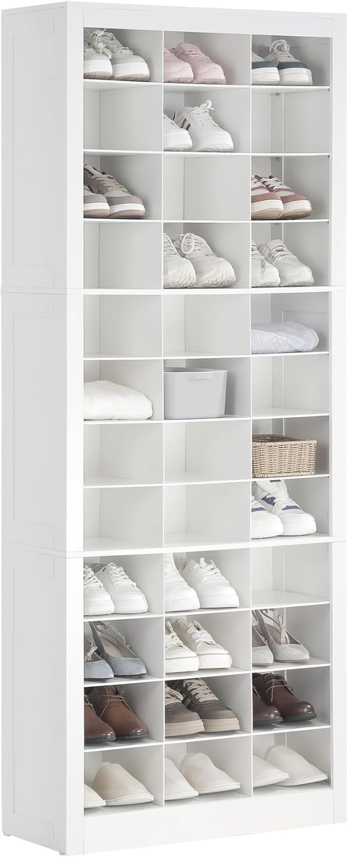 Hzuaneri Shoe Storage Cabinet, 36 Pairs Free Standing Closet Organizer, 9 inch Widened Cell Wood Shoe Organizer, 12 Tiers Vertical Space Saving Shoe Rack for Entryway, Cloakroom, White SR20703X