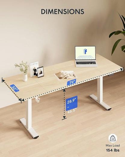 FLEXISPOT 79x32 Inch Electric Large Standing Desk for Home & Office, Spacious Splice Board Desk with Cable Management & Organizer, Cup Holder & Hook, White Wood Grain