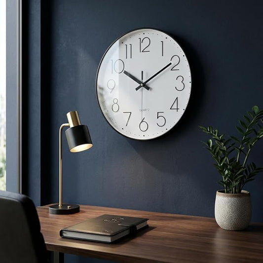 jomparis 10 Inch Black Wall Clock Battery Operated Silent & Non-Ticking Wall Clock Classic Clock for Home, Office, Bedroom, School