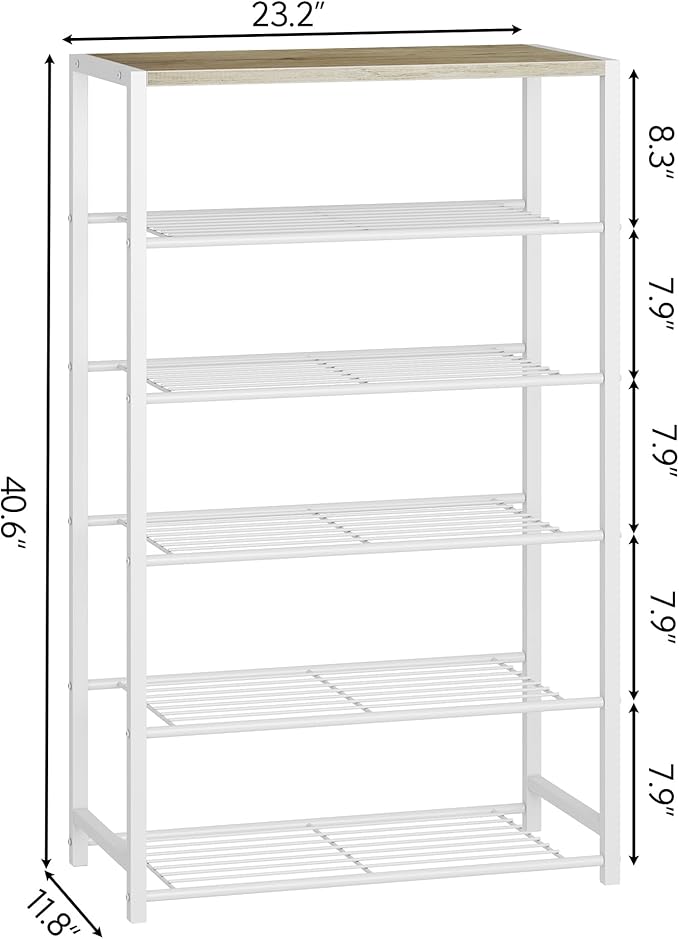 Yusong Shoe Rack Organizer, 6 Tier Industrial Shoe Storage Shelf, Narrow Sturdy Metal Shoe Shelves for Closet Entryway, White