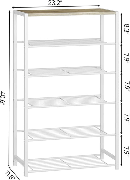 Yusong Shoe Rack Organizer, 6 Tier Industrial Shoe Storage Shelf, Narrow Sturdy Metal Shoe Shelves for Closet Entryway, White
