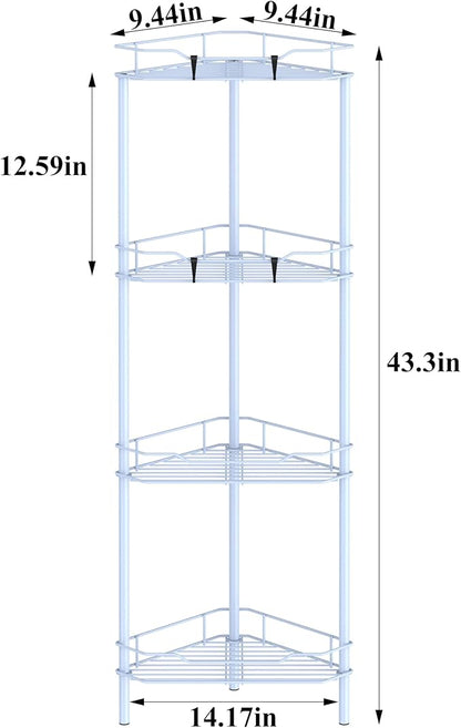4 Tier Floor Standing Corner Shower Caddy Organizer Shelf with Hooks, Bathroom Shelves Stand Rack, Blue