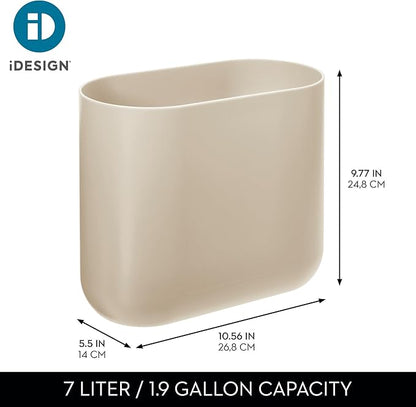 iDesign Small Slim Plastic Bathroom Trash Can, Garbage Can for Bedroom, Office, Desk, Dorm, Brown