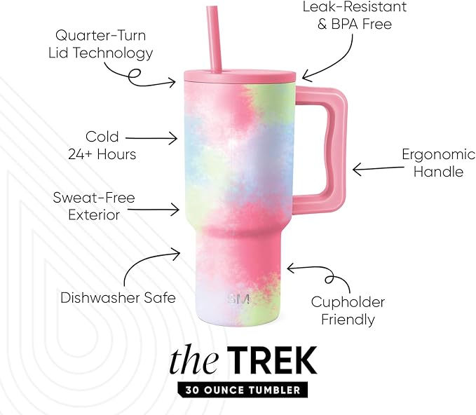 Simple Modern 30 oz Trek Tumbler with Handle and Straw Lid | Cup Holder Friendly Insulated Stainless Steel Travel Mug | Kaleidoscope