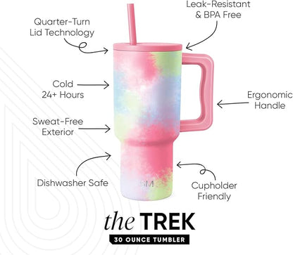 Simple Modern 30 oz Trek Tumbler with Handle and Straw Lid | Cup Holder Friendly Insulated Stainless Steel Travel Mug | Kaleidoscope