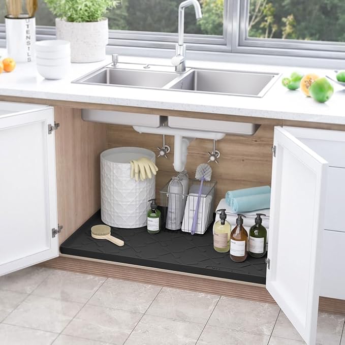 SIKADEER 40" x 19" Under Sink Mat Waterproof, Silicone Mat Kitchen Drawer Shelf and Cabinet Liner, Sink Protector for Kitchen Organizers and Storage, Boot Tray Pet Food Mats