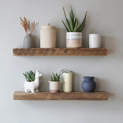 Urban Legacy Reclaimed Barnwood Planks | Floating Shelves for Wall w/Flush Mount Shelf Bracket Set Included | Set of 2 (Natural, 36" x 7" x 2")