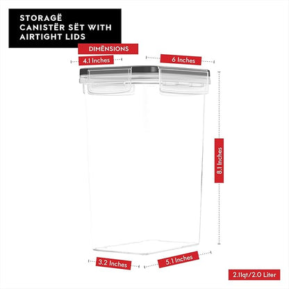 DWËLLZA KITCHEN Airtight Food Storage Container Set - 6 Pieces 2.0L - Plastic BPA Free Kitchen Pantry Storage Containers - Dishwasher Safe - Include 8 Labels and Marker - Keeps Food Fresh & Dry