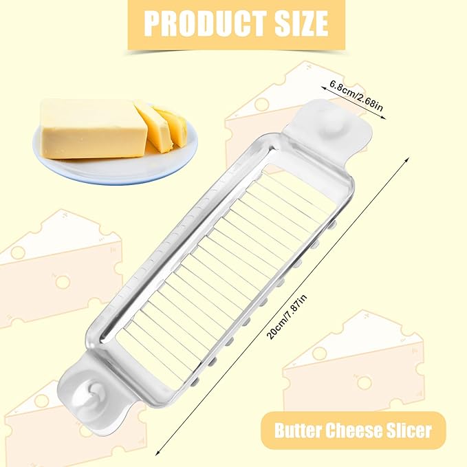 lasuroa Butter Slicer Cutter, Stainless Steel Ergonomic Cheese Slicer Cheese Even Stick Slicing Tool for Portion Control Cheese Wire Slicer with Portable Grip for Food Square Block Butter(Silver)