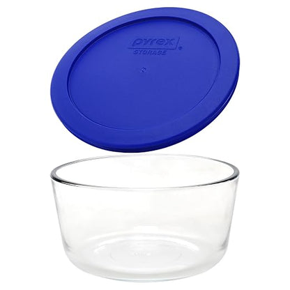 Pyrex 7201 4-Cup Glass Bowls and 7201-PC Cadet Blue Lids (4-Pack) Perfect for Meal Prep, Organization, Food Storage and so Much More - Made in USA