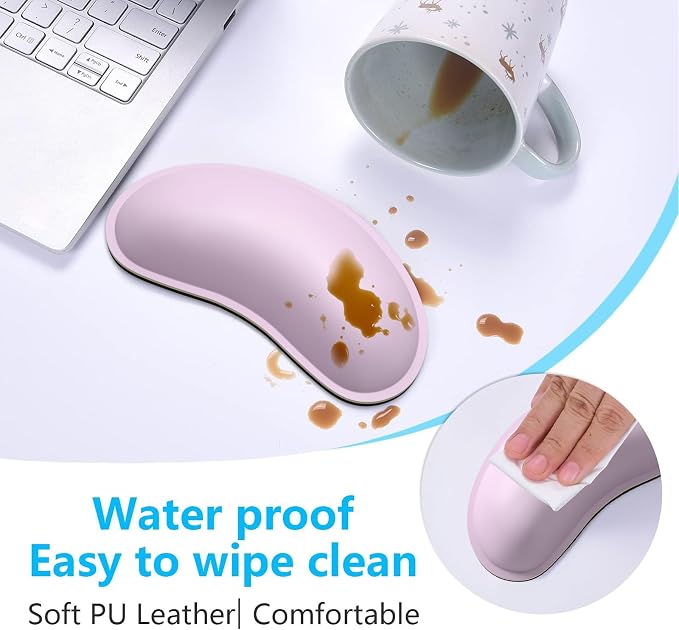 Dapesuom Mouse Wrist Rest, Ergonomic Memory Foam Mouse Wrist for Computer Desk Mats Support, PU Leather Hand Rest Pad Cushion for Gaming, Laptop, Men, Women, Pain Relief & Easy Typing, Queen Pink