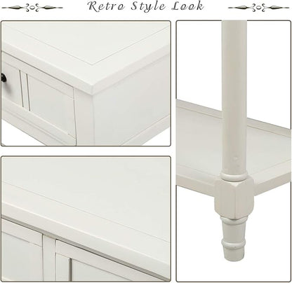 Knocbel 35.5 Inch Antique Entry Console Table with Drawers & Bottom Open Shelf, Solid Wood Sofa Couch Table for Entryway Hallway Living Room (Ivory White)