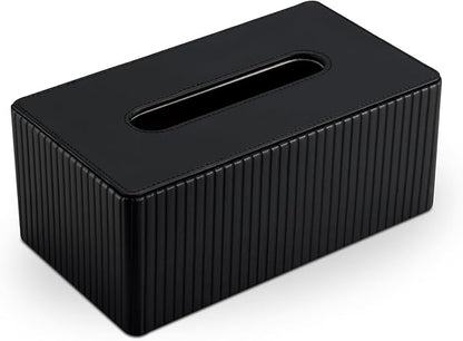 KINGFOM PU Leather Tissue Box Cover Rectangular Tissue Box Holder with Magnetic Bottom, Napkin & Facial Tissue Holder Dispenser for Home, Office (Decorative Pattern-PU Leather, Black Stripe)