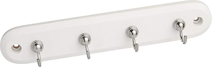Spectrum Modern Key Holder Wall Mount Rack for Entryway Garage Mudroom Hanging Organization, Easy Install Contemporary Key Ring Holder Rack for Keychains Rings and Fobs, White Wood with Chrome Hooks