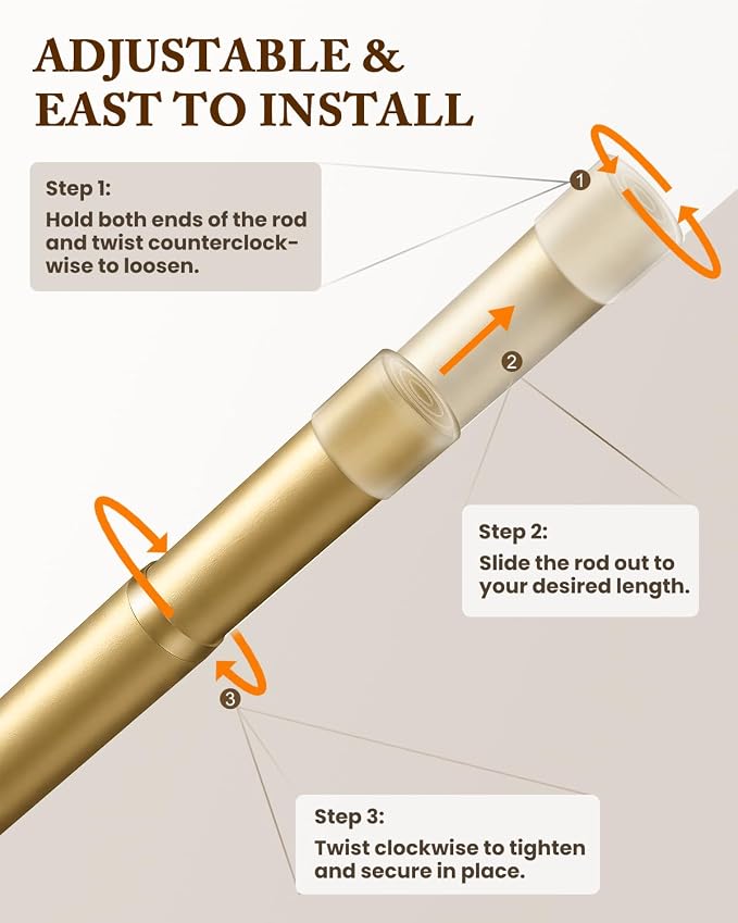 Heavy Duty Closet Rod, 17-54 IN Closet Rods for Hanging Clothes, Gold | Stepless Adjustable, Supports up to 66 lbs, Multiple Size Options, Easy Installation, Multi Purpose , Wall-Mounted