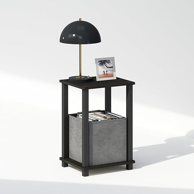 Furinno Simplistic Compact Bedside Table, Nightstand, Espresso/Black (Pack of 2)